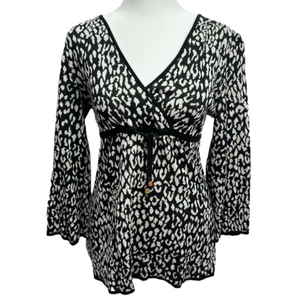 MICHAEL Micheal Kors Black and White Animal Print Wrap Surplice Sweater Small
